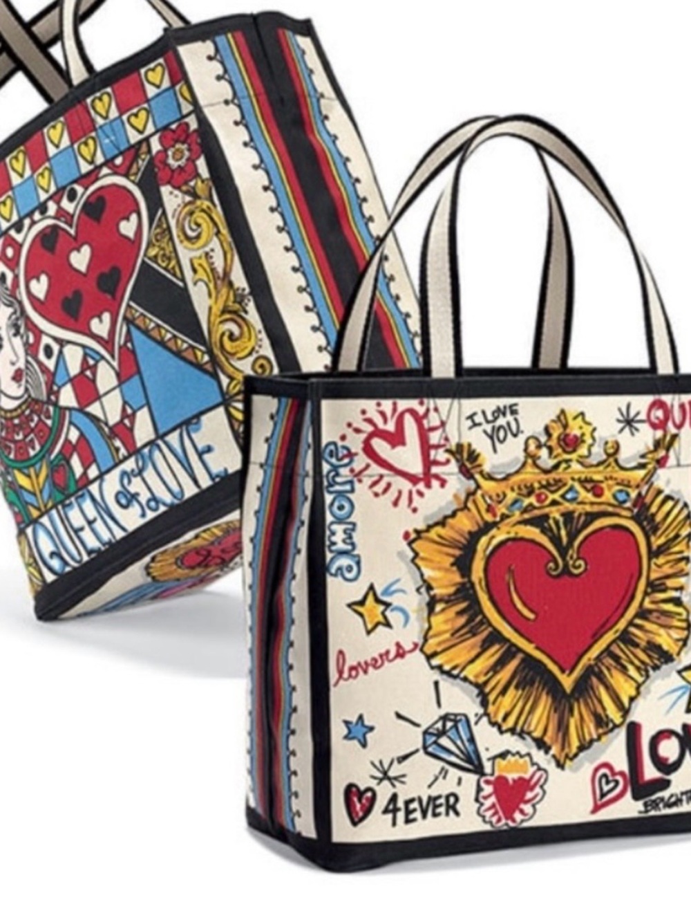 NWT Brighton Queen of Love Hearts Tote Canvas Zip Pocket Tom Clancy